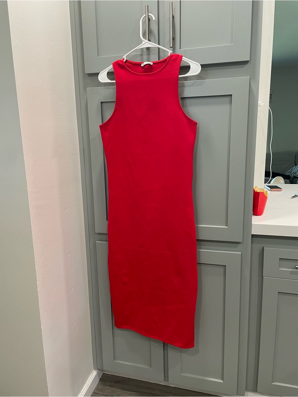 Zara Red Sleeveless Midi Bodycon Dress